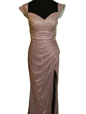 Jadore Blush Pink Formal Gown Size 6 Glittery Dress w/ Side Slit Vintage